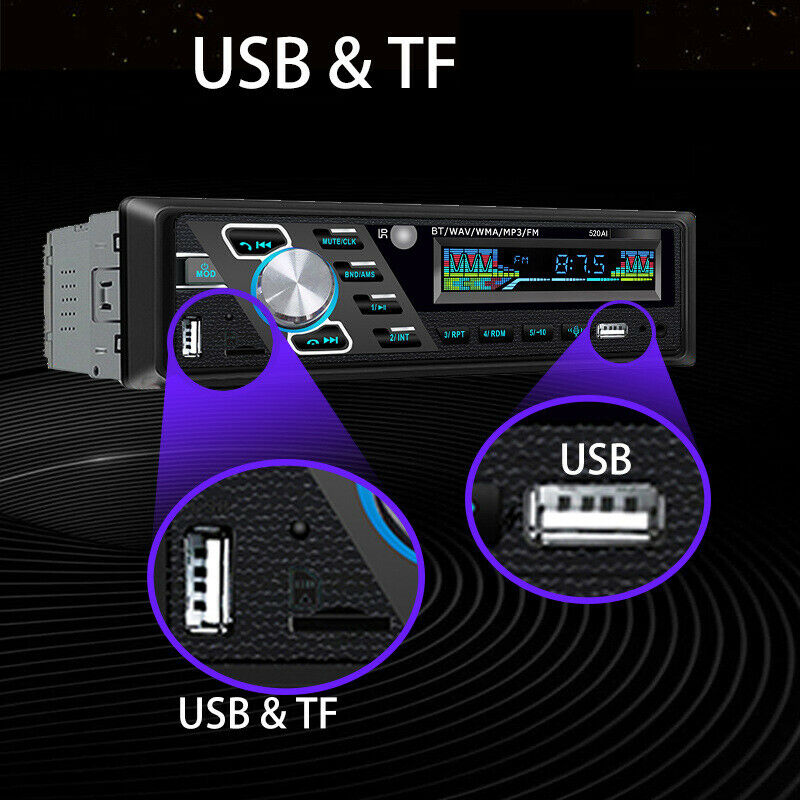 24V 4-Channel Digital 1 Din Car Stereo Audio Bluetooth USB/SD/FM/WMA/MP3 Radio