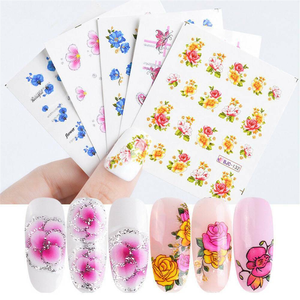 55x Nail Water Cherry Decals Flower Butterfly Nail Art Transfer Stickers Decors