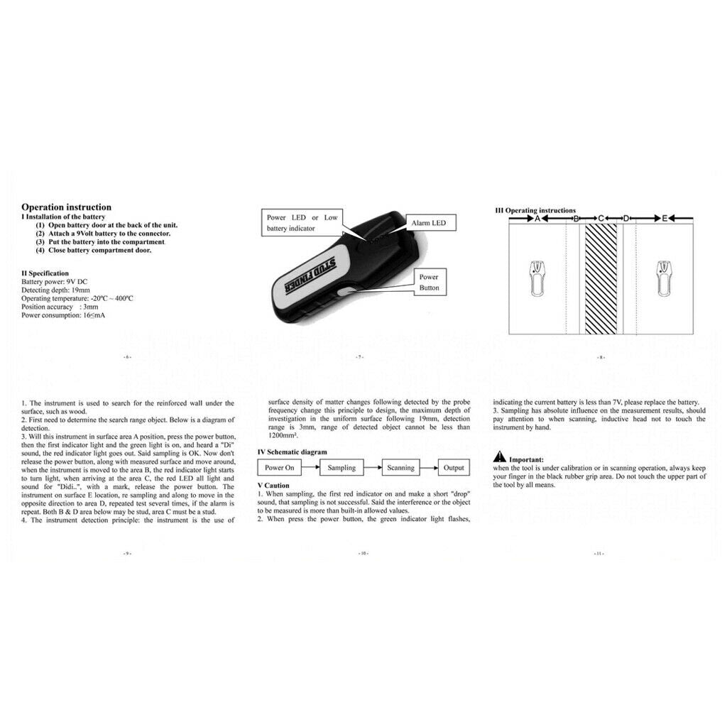 TS78B Wood Stud Metal Finder Wire Cable Detector Smart Wall Scanner Sensor