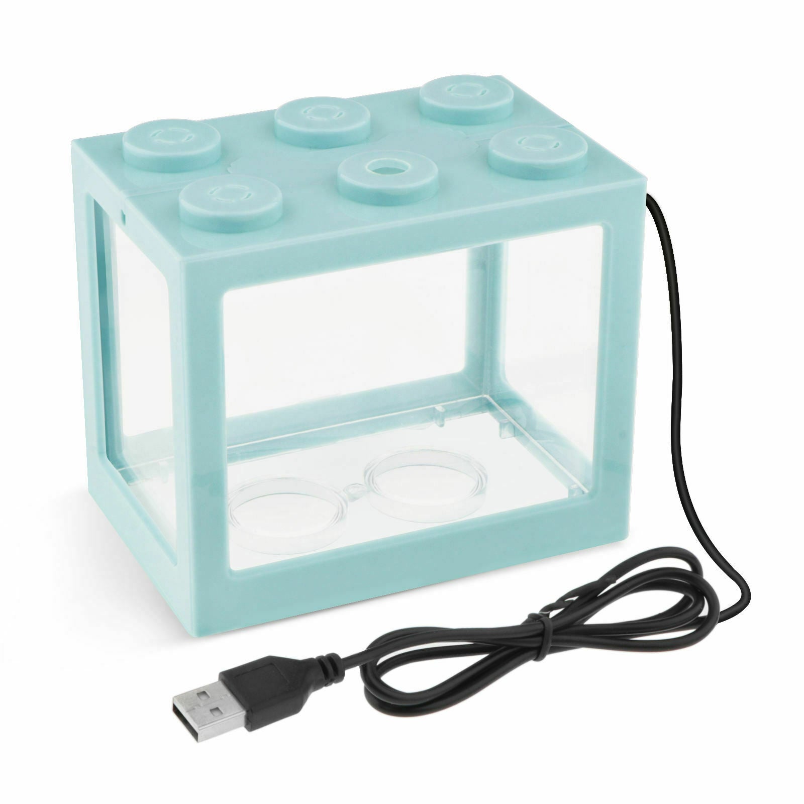 2X Mini Fish Tank LED Light Clear Ornament Aquarium Office Desktop Decor Blue