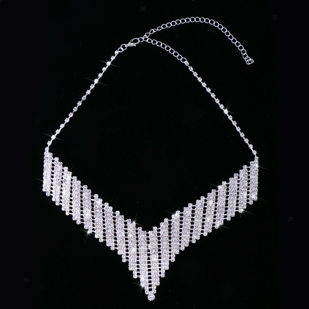 Elegant Crystal Rhinestone Statement Necklace Earring Wedding Jewelry Set