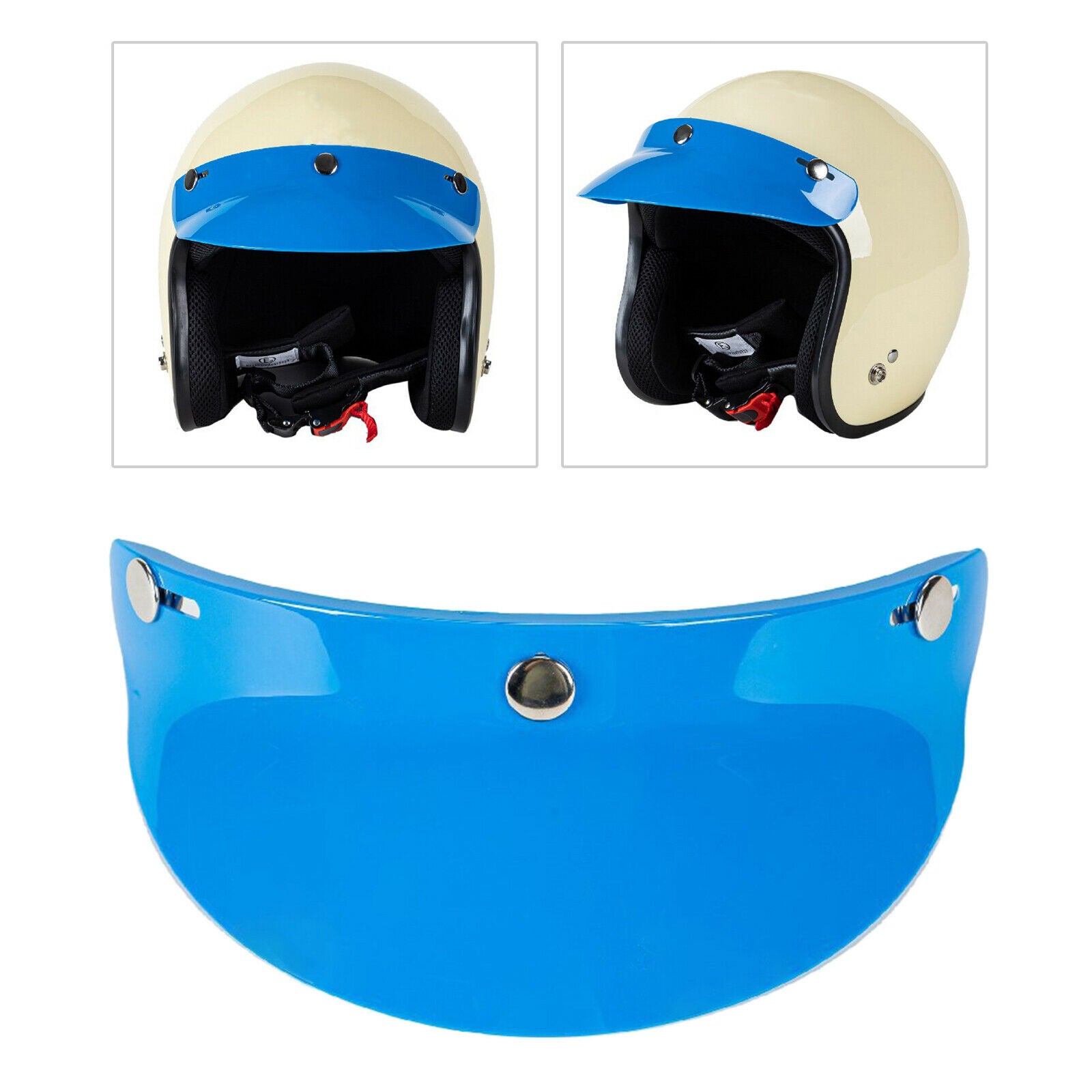 3Pcs 3-Snap Motorcycle Helmet Visor Peak UV Sunshield Open Face Sun Shade