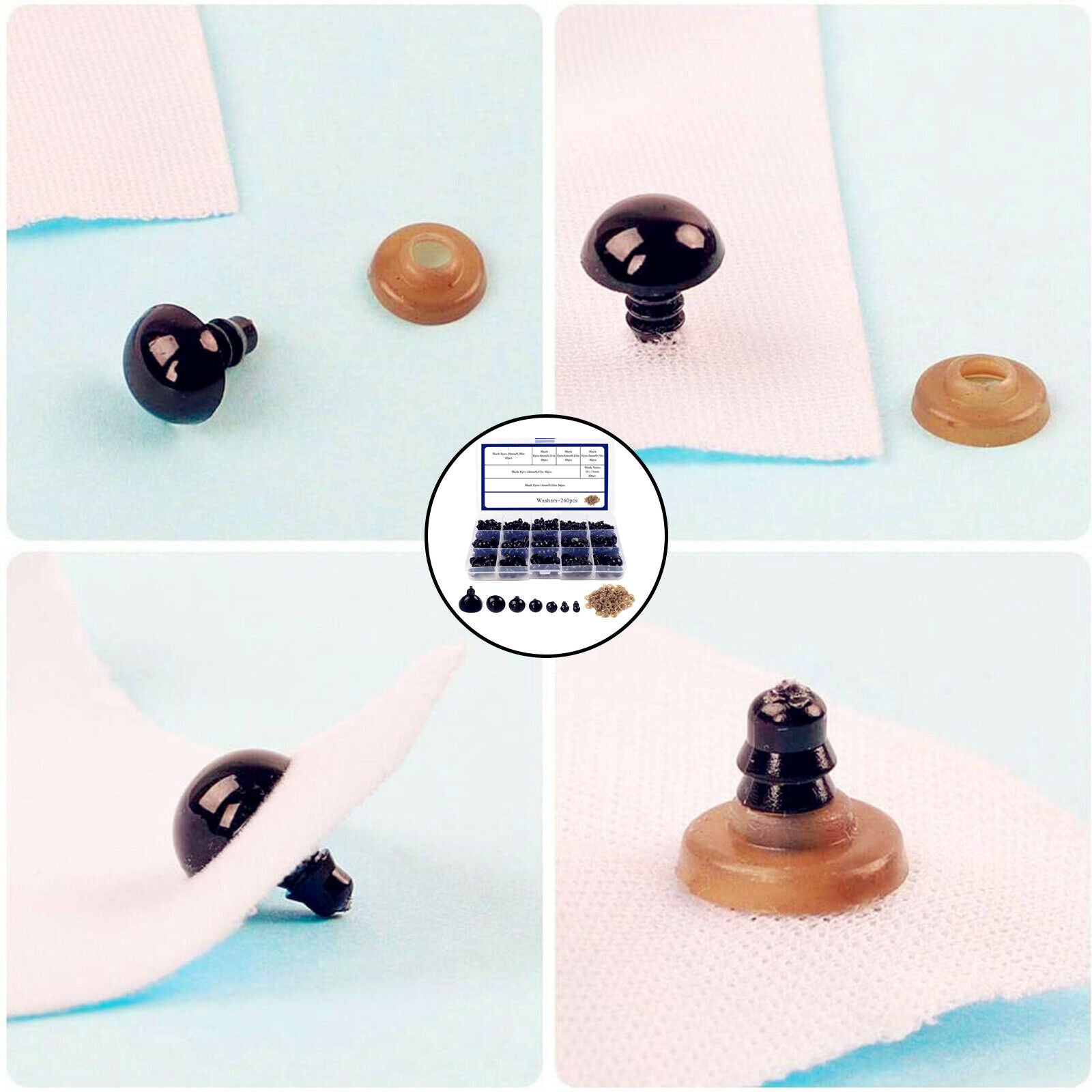 Safety Eyes Noses with Washers for DIY Making Animal Toys Projects Black