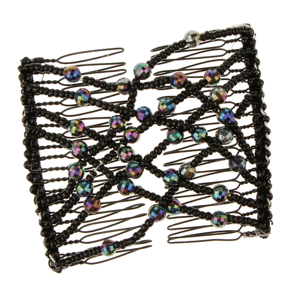 Women's  Double Hair Combs Clip Crystal Beads Stretchy Hair Accessories