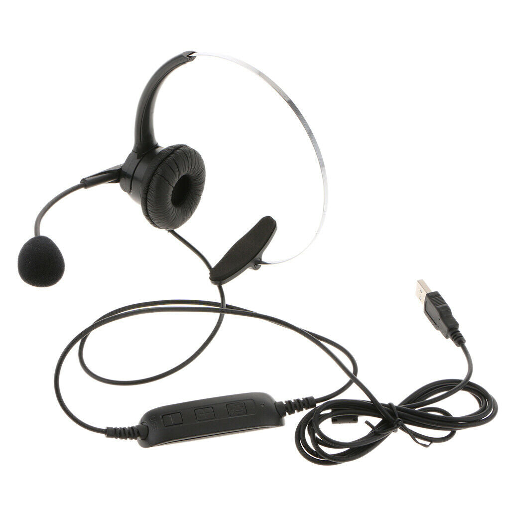 2x Call Center Monaural USB Plug Headset Headphones with Mic for Computer