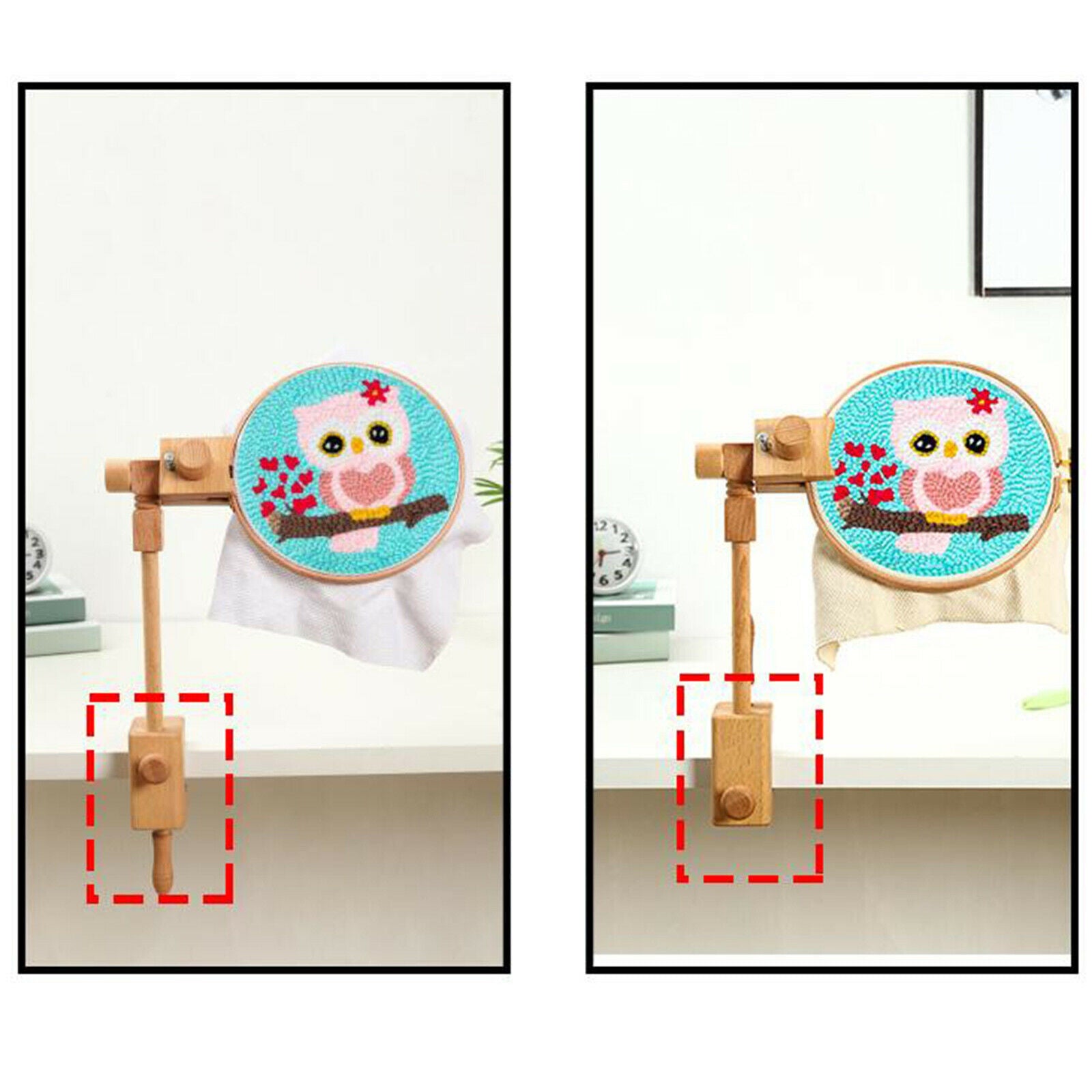 Wooden Embroidery Hoop Stand with Clamp Rack Rotated Cross Stitch Frame