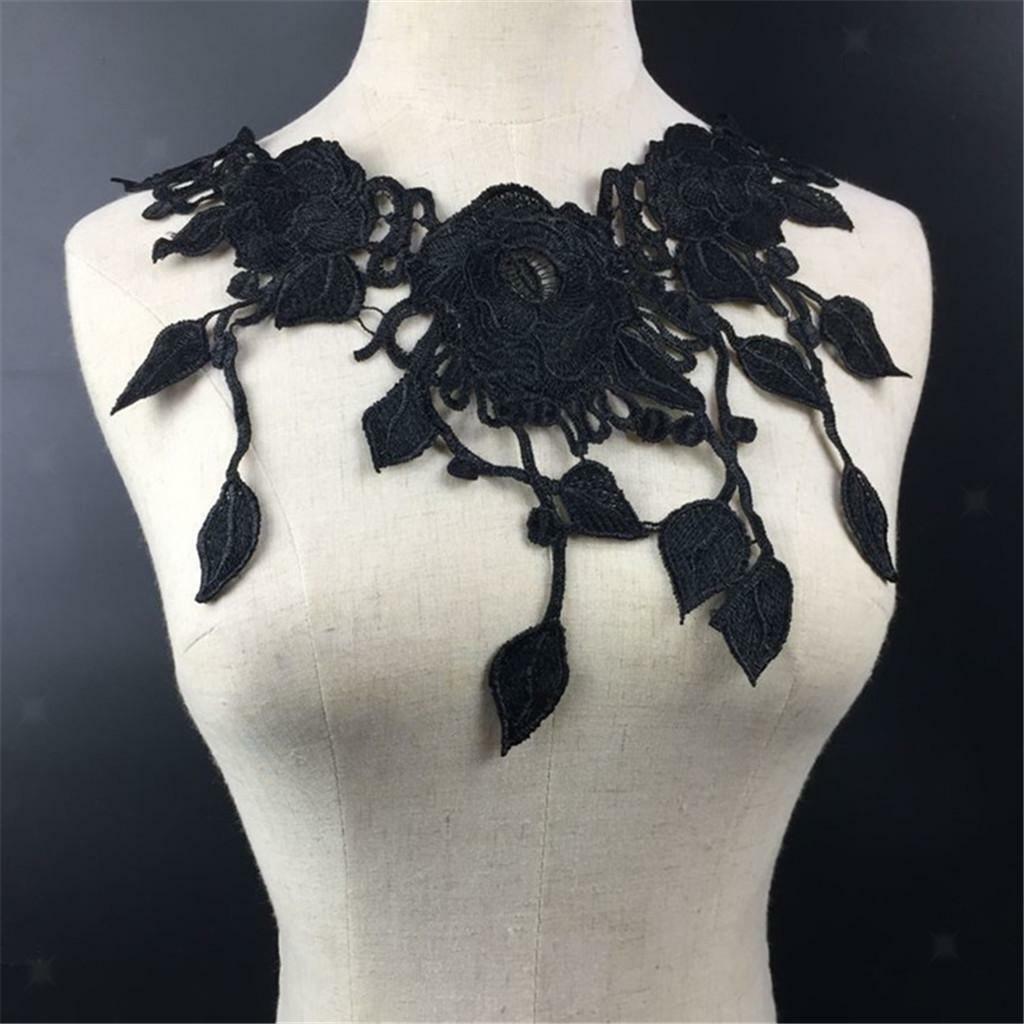 2Pcs Lace Embroidered Floral Venise Neckline Neck Collar Sewing Applique