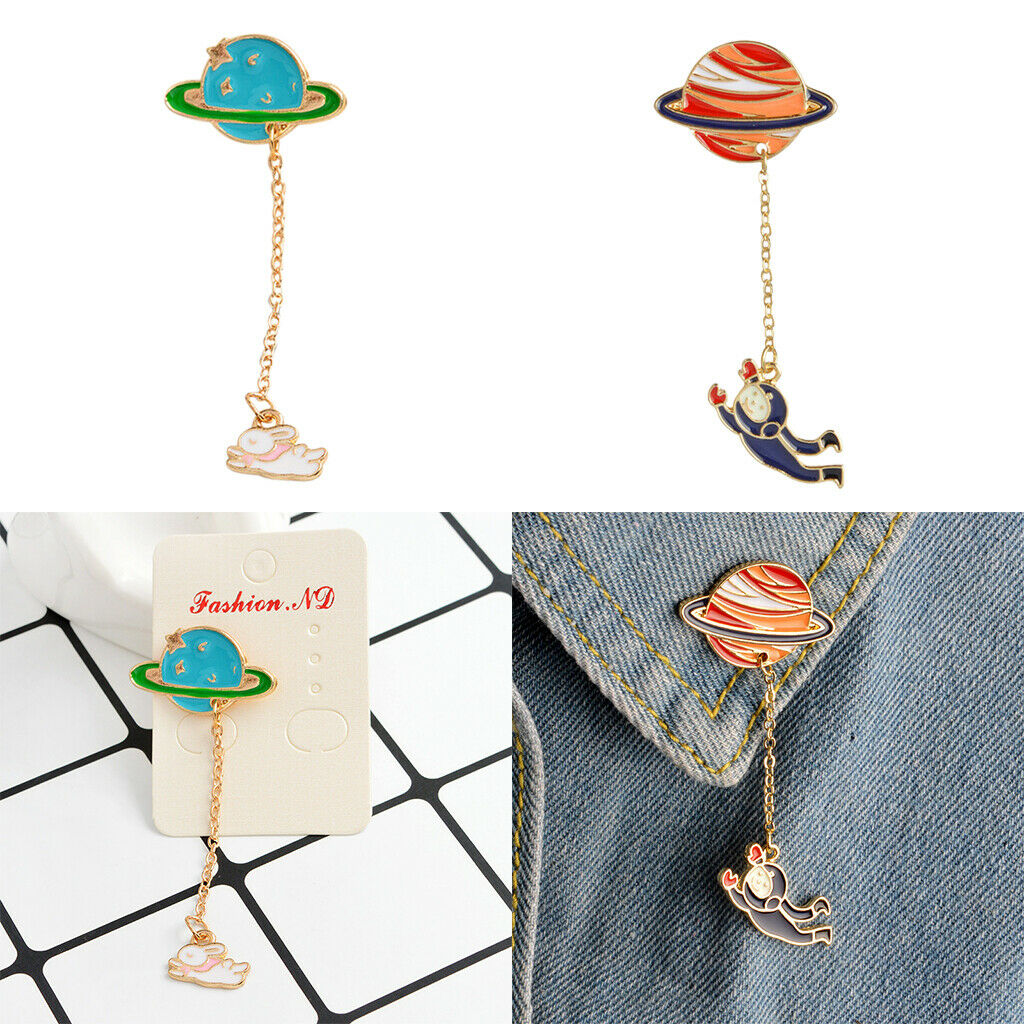2 PCS Enamel Cartoon Brooch Badge Lapel Pin Cosmic Space Whales Cartoon Badge