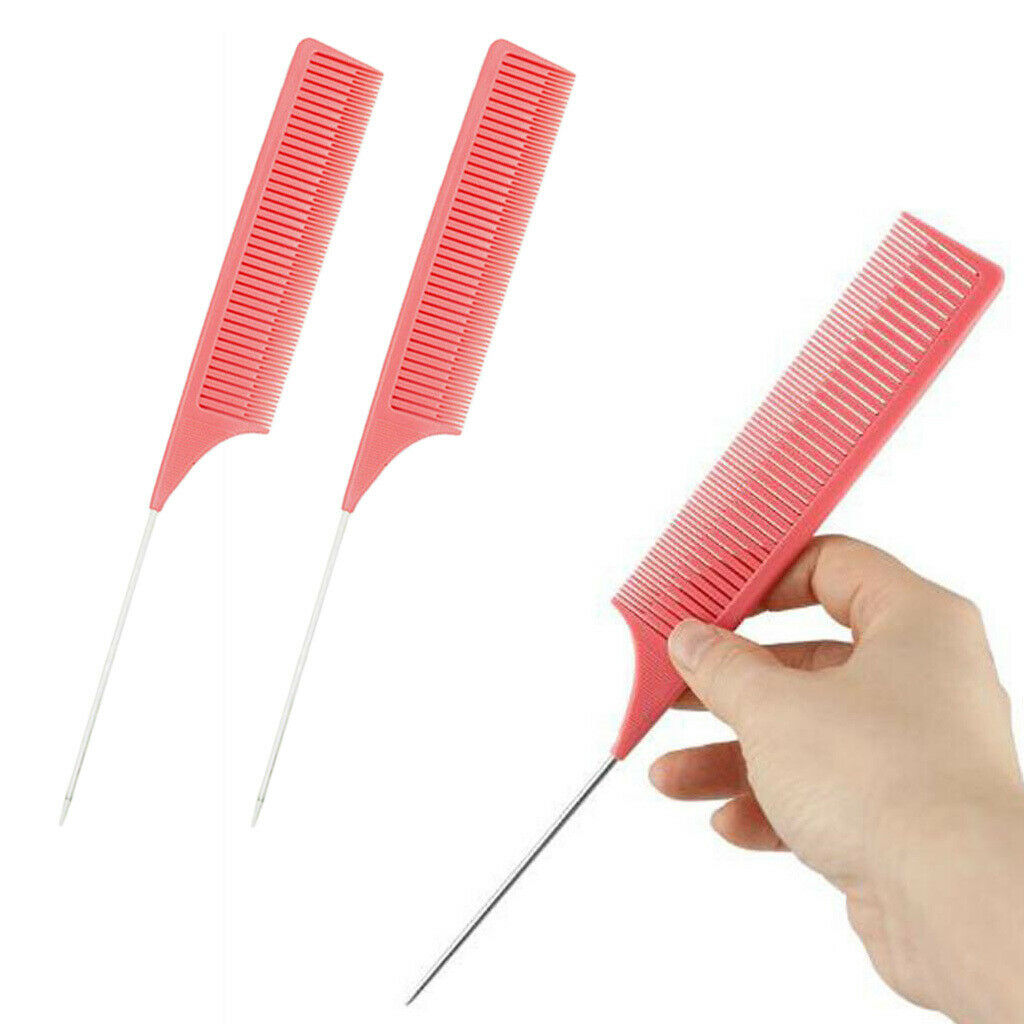 2Pcs Pink Plastic Fine Weave Highlighting Foiling Hair Comb Salon Hair Combs