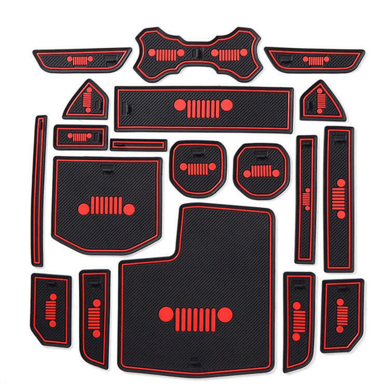 19pcs Fit for Jeep Wrangler JL Accessories Door Mats Gate Slot Mat Cup Pads Red