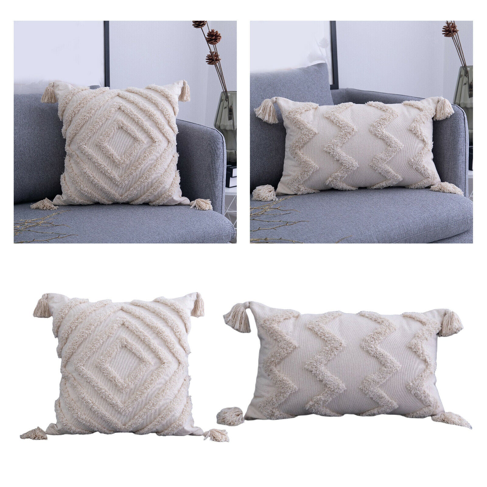 2Pcs Moroccan Boho Throw Pillow Covers Decorative Pillowcases Cushion Covers
