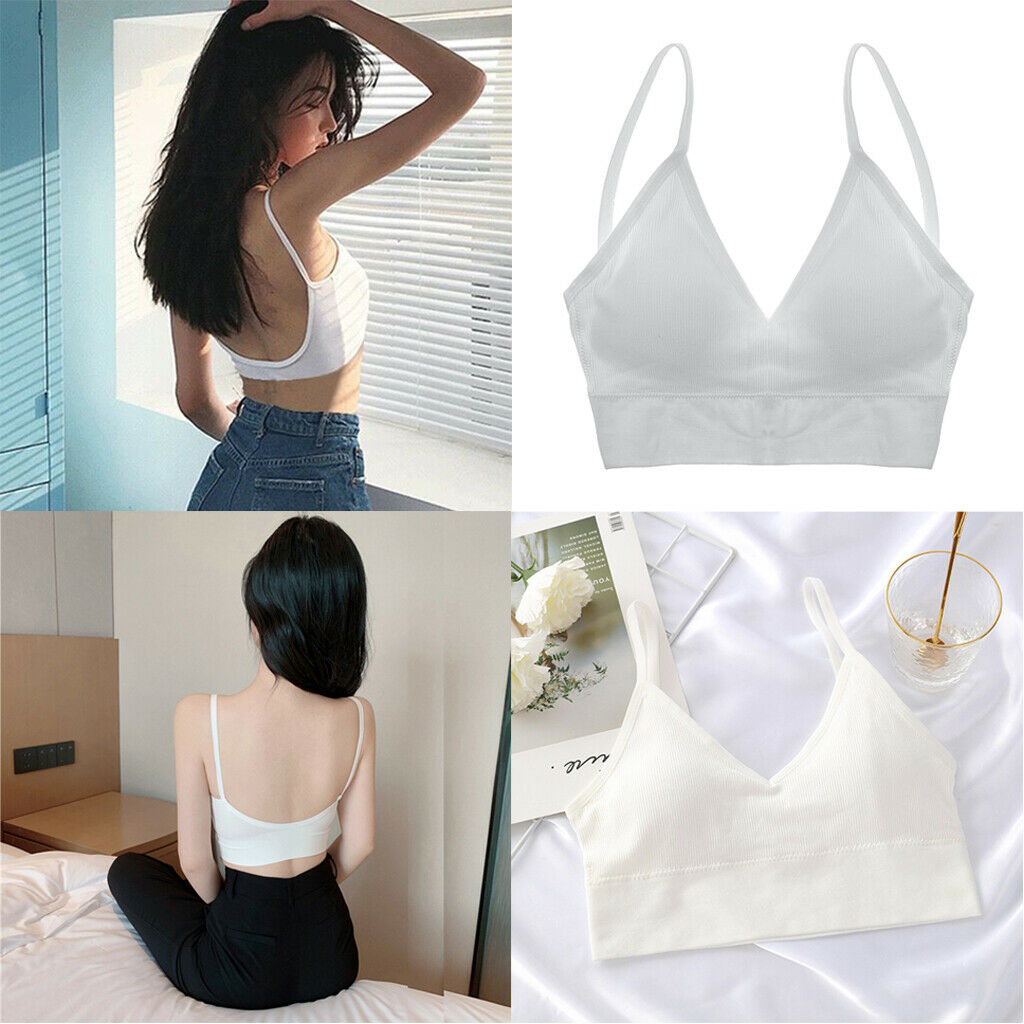 2PCS Womens Trendy V Neck Padded Bralette Comfort Bra Bustier Camisole