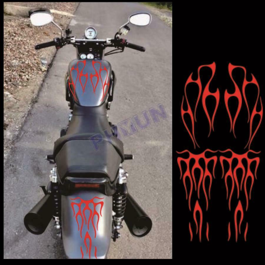 Red Flame Style Stickers Decals Trim For Motorcycle Gas Tank & Fender Universal
