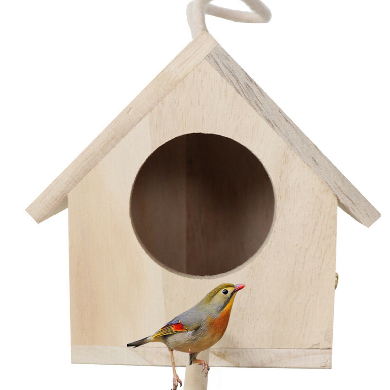 Unpainted Wooden Birdhouse Outdoor Hanging Bird Cave Bird Breeding Nest