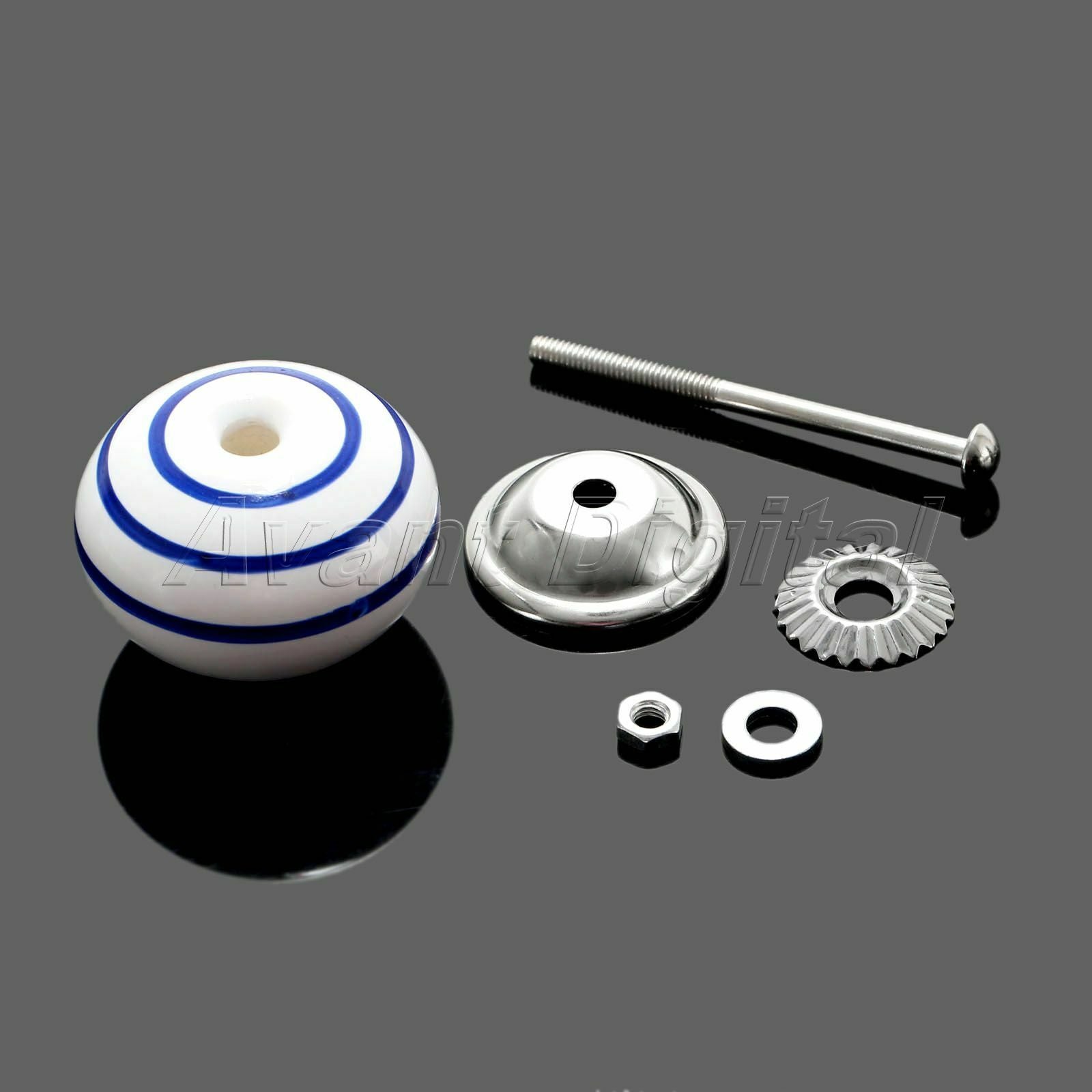 Ceramic Door Handles Pull Cabinet Wardrobe Cupboard Knobs Navy Stripe Round Ball
