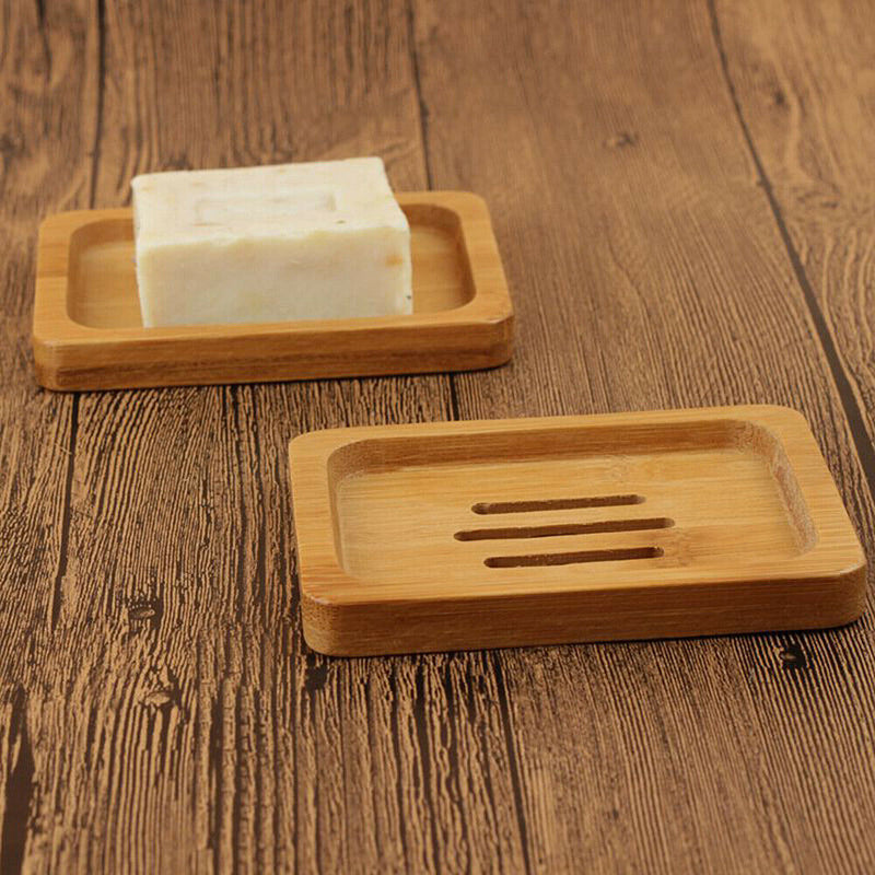 Natural Bamboo Wood Soap Dish Holder Water Filter Rack Storage Plate Tray Supply