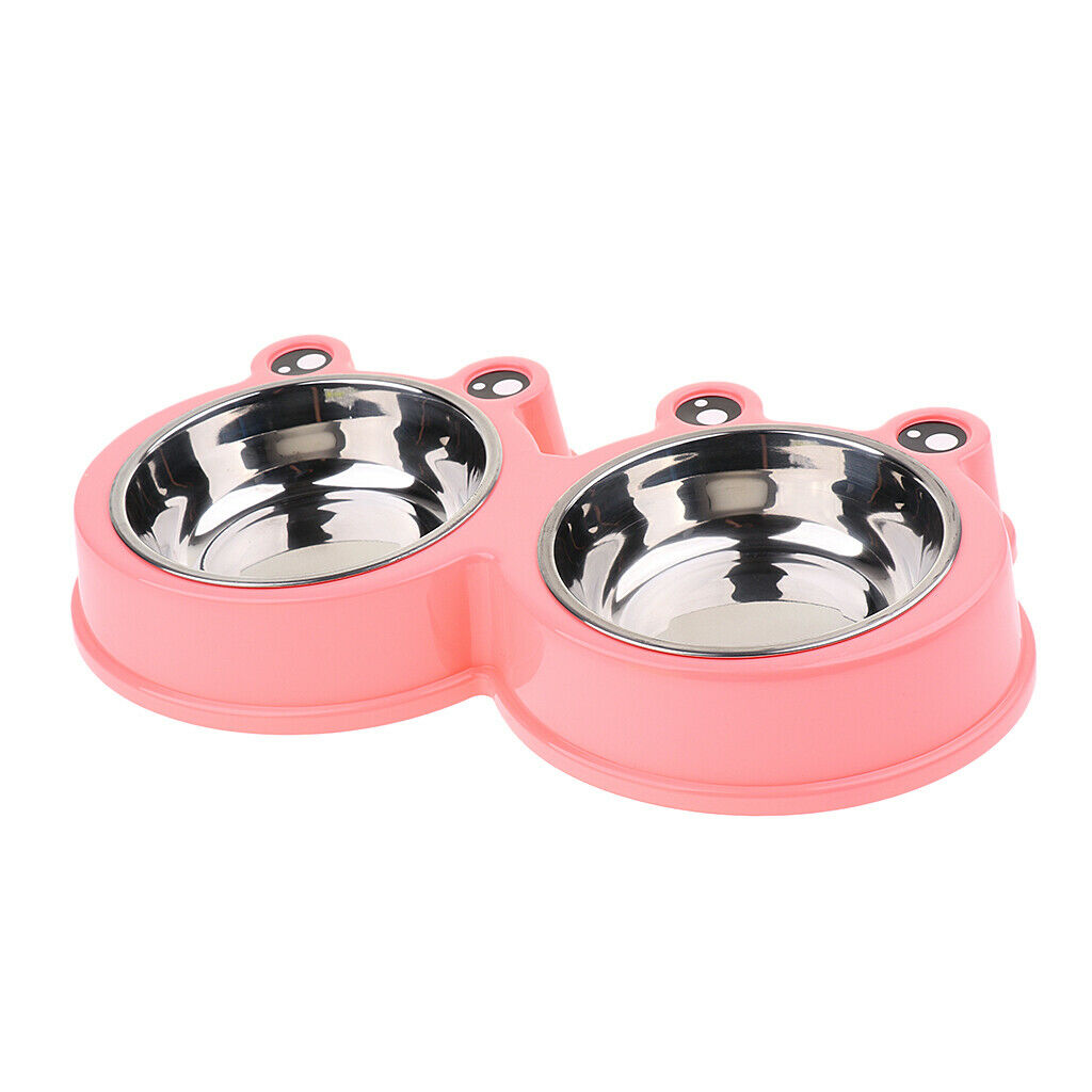 Frog Shape Dog Feeder Double Food Bowls Water Dish  Pink