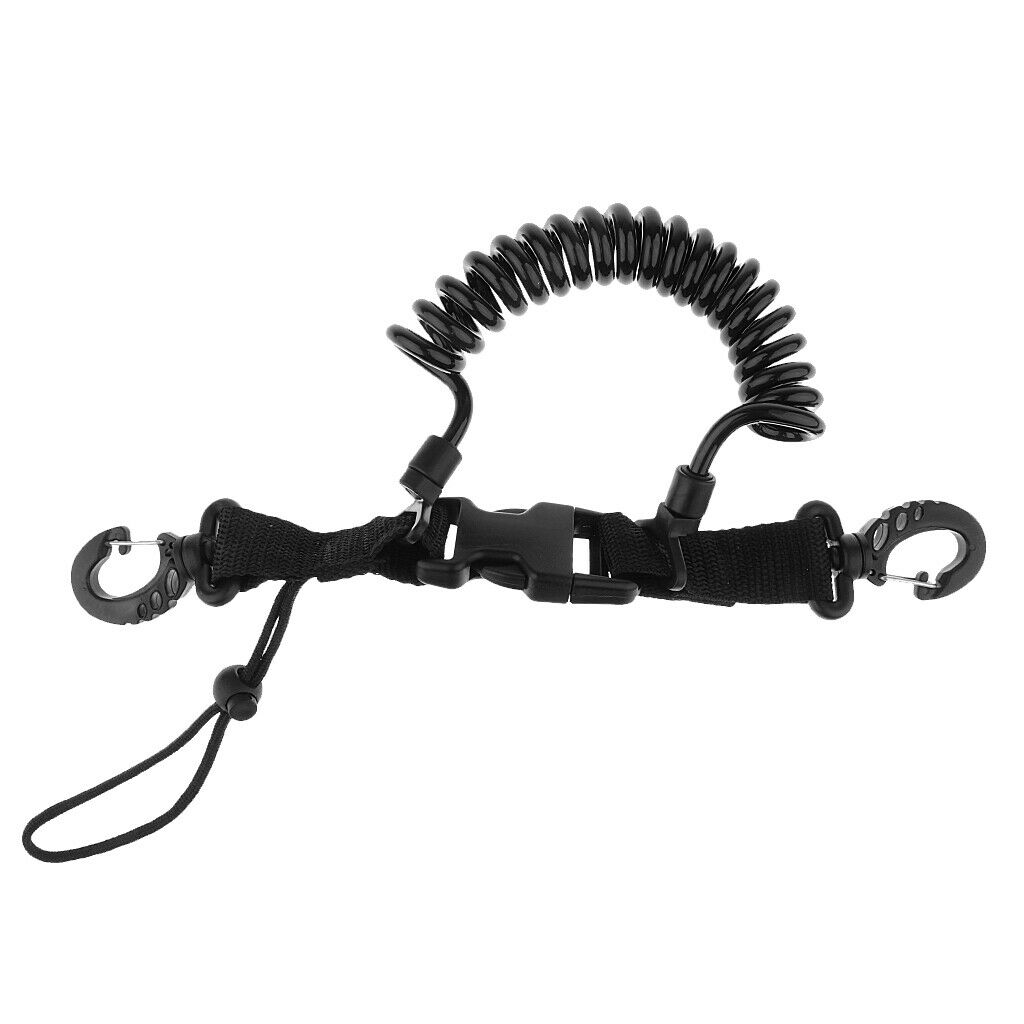 Diving Elastic Spring Coil Torch Lanyard Quick Release Black A