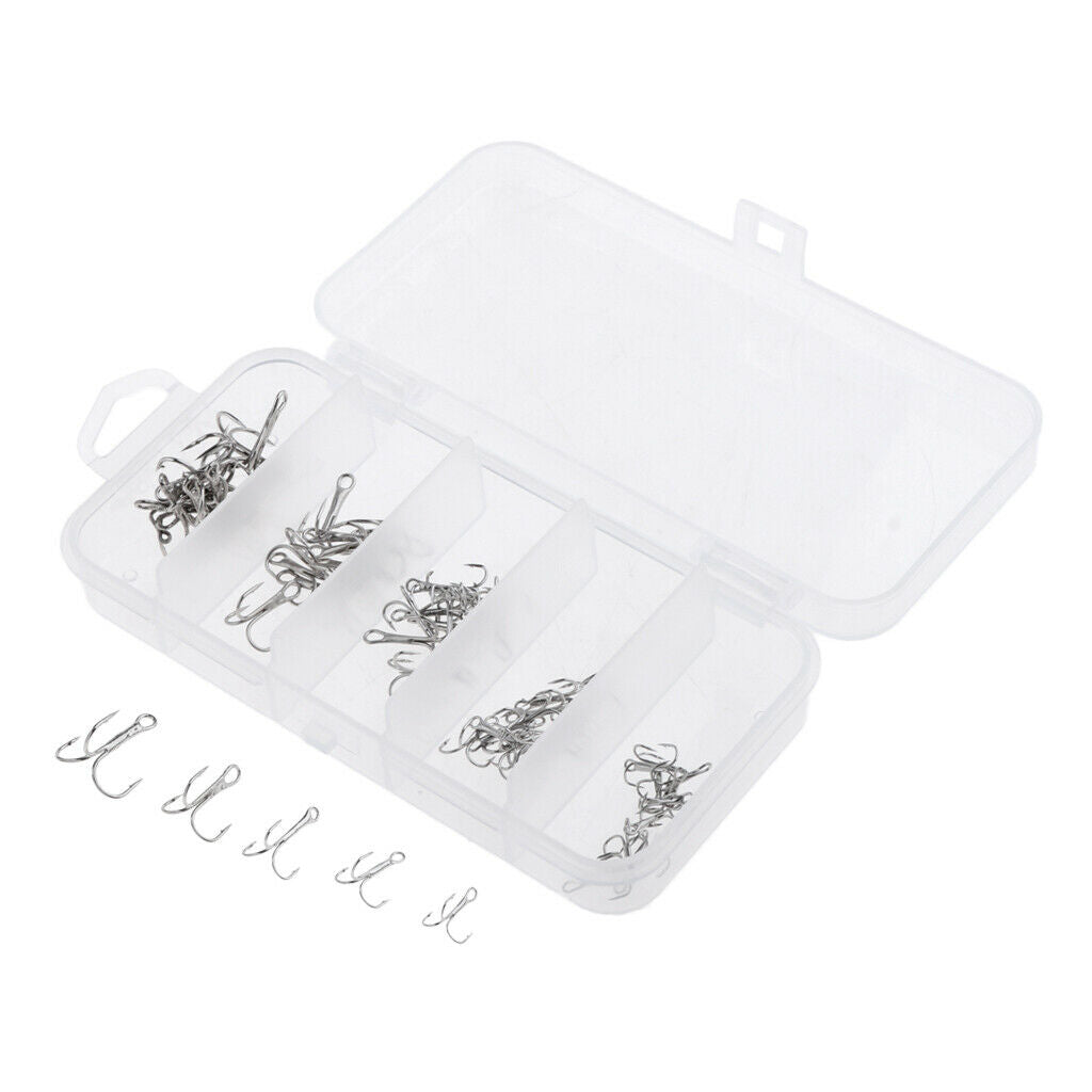 50pcs Fishing Treble Hooks Sharp Barb Lure Bait Fish Terminal Tackle Kit  S