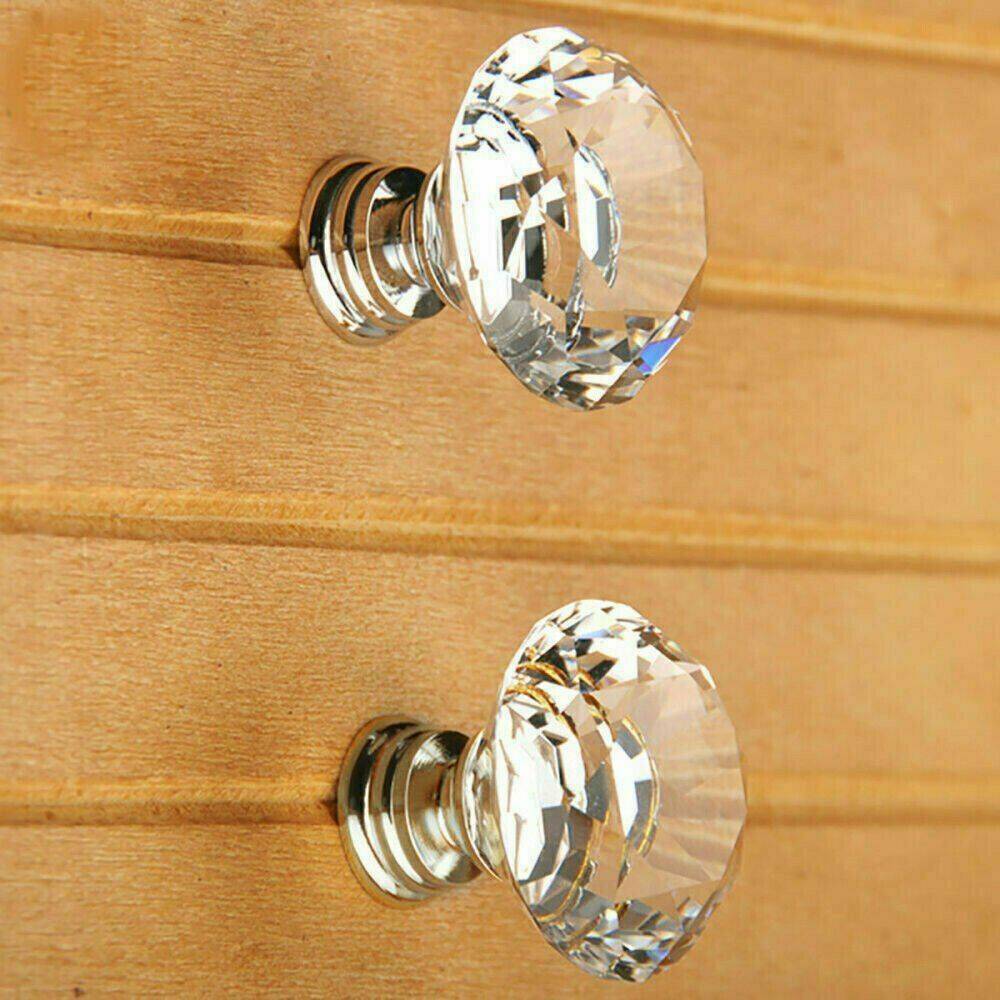 12Pcs Clear Crystal Diamond Glass Door Knobs Cupboard Drawer Handle Cabinet Knob