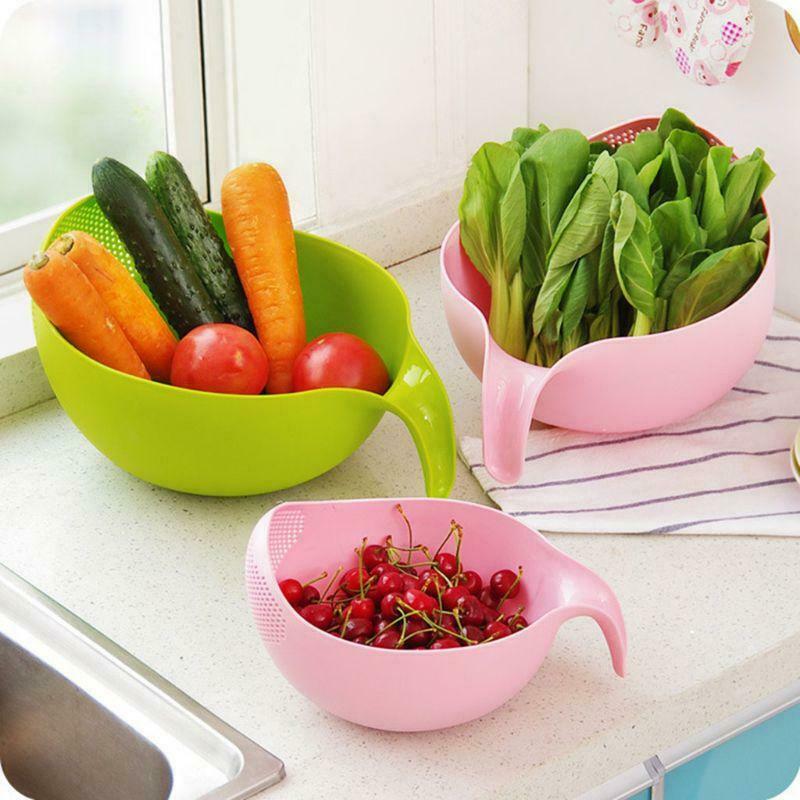 1pc Rice Washing Filter Strainer Basket Sieve Fruit Vegetable Bowl Drainer