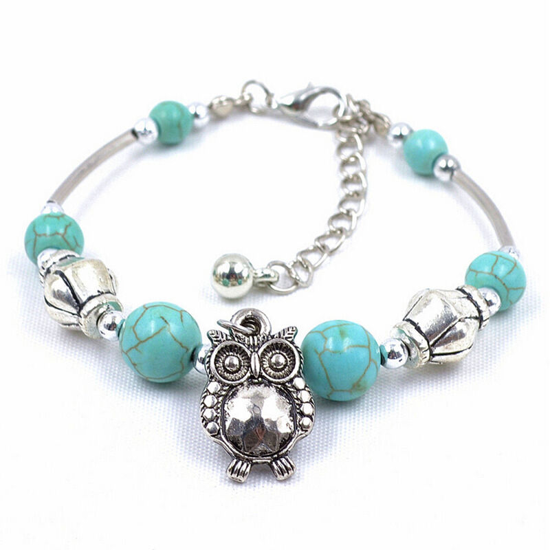 Top Lady jewelry turquoise bead owl pendants fashion popular girl bracele.l8