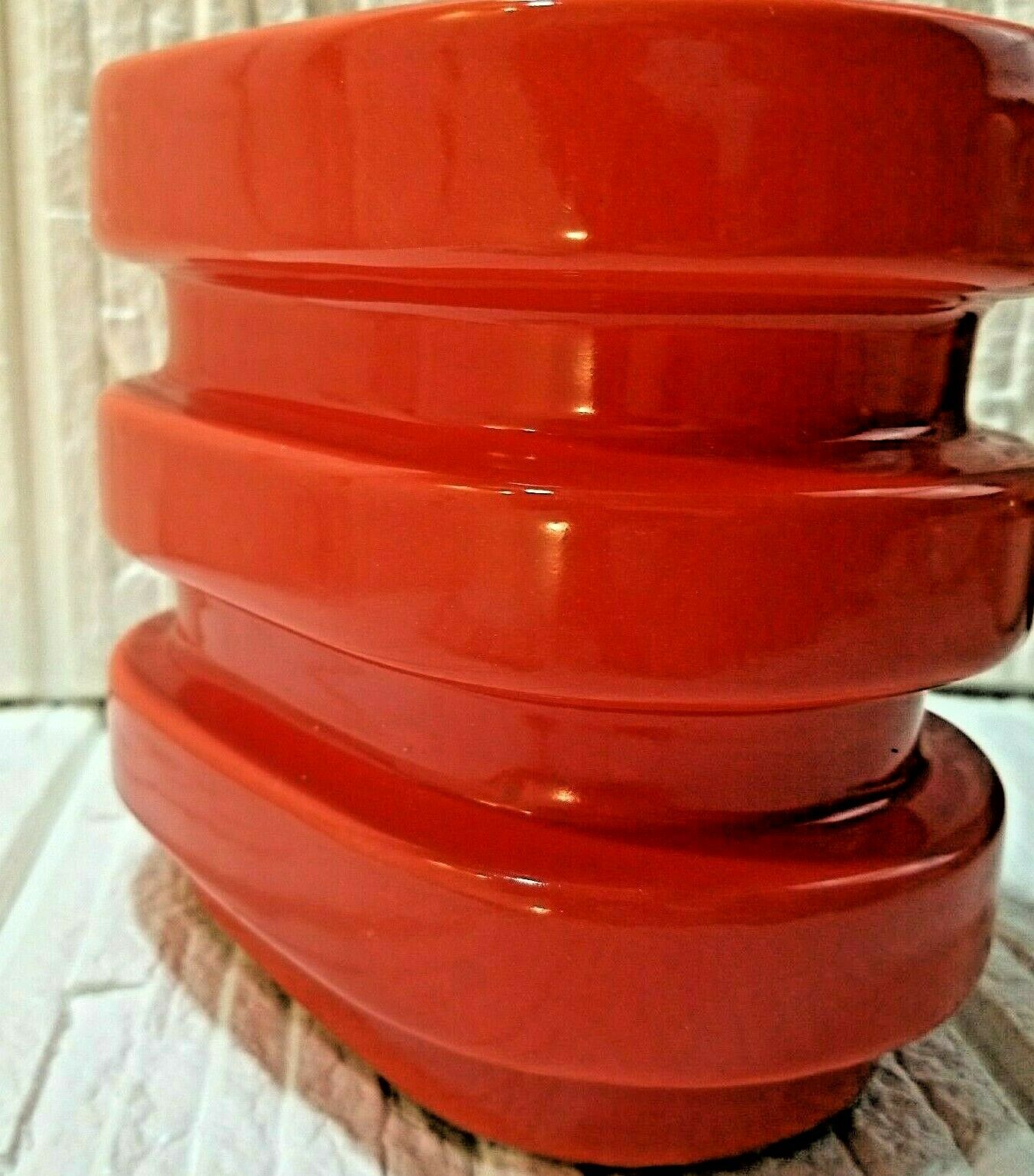 West Elm MoMA Horizontal Ribbed Stripe Oval Ceramic Vase Vibrant Orange 6 x 5 x7