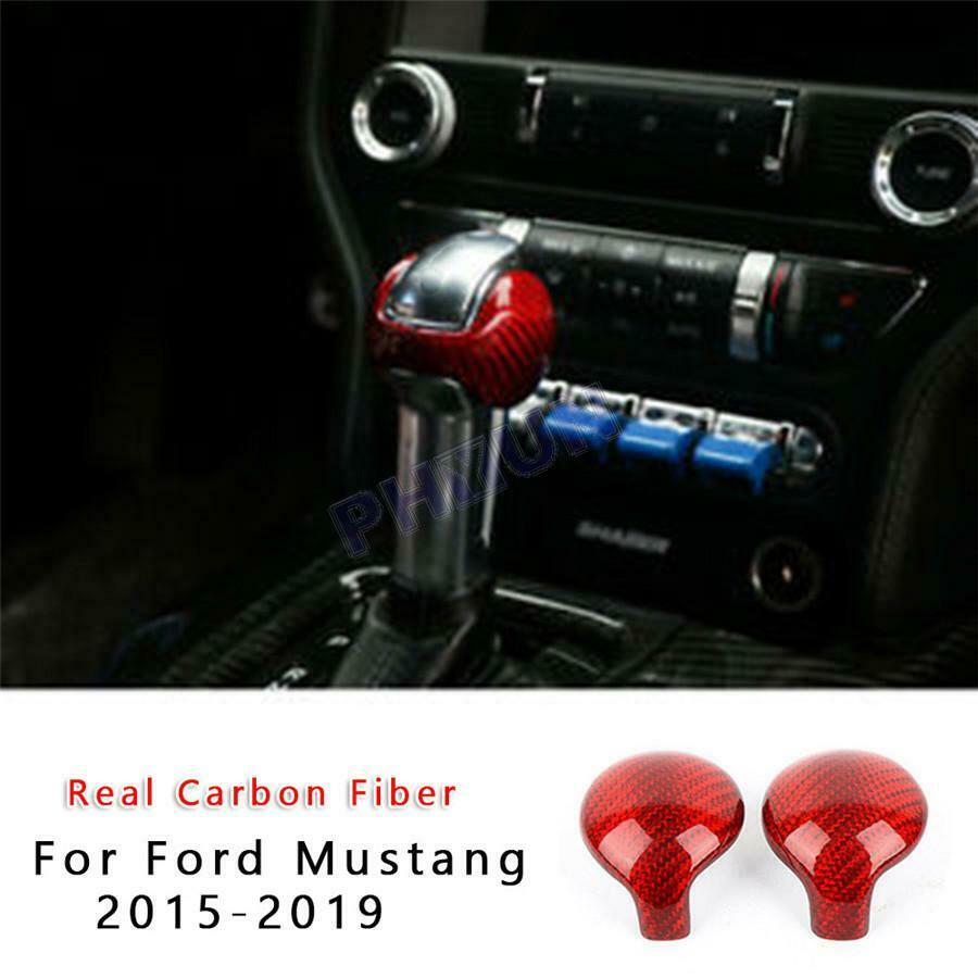 2x Carbon Fiber Shift Knob Cover Interior Trim For Ford Mustang 2015-2018 2019