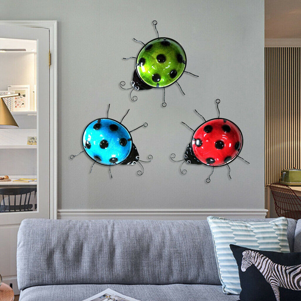 3 Pieces Wall Art Decor Ladybug Garden Yard Sculpture Statue Ladybird Decors