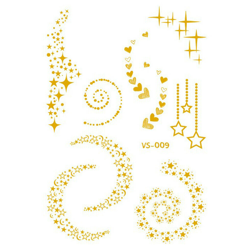 10 Packs Golden Makeup Tattoo Water Stickers Decals Set for Arms Wrist Back