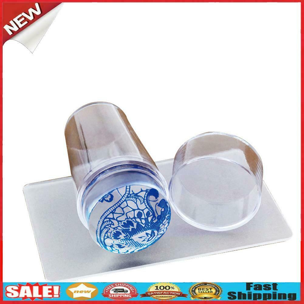 Nail Art Stamp Template Transparent Silicone Seal Stamper Head w/Scraper @