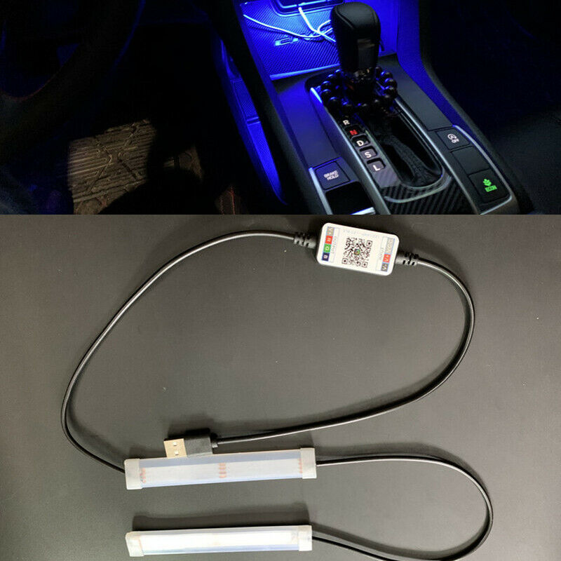2  In 1 USB Car LED Central Light Strip Interior Atmosphere Glow Neon Lamp Decor