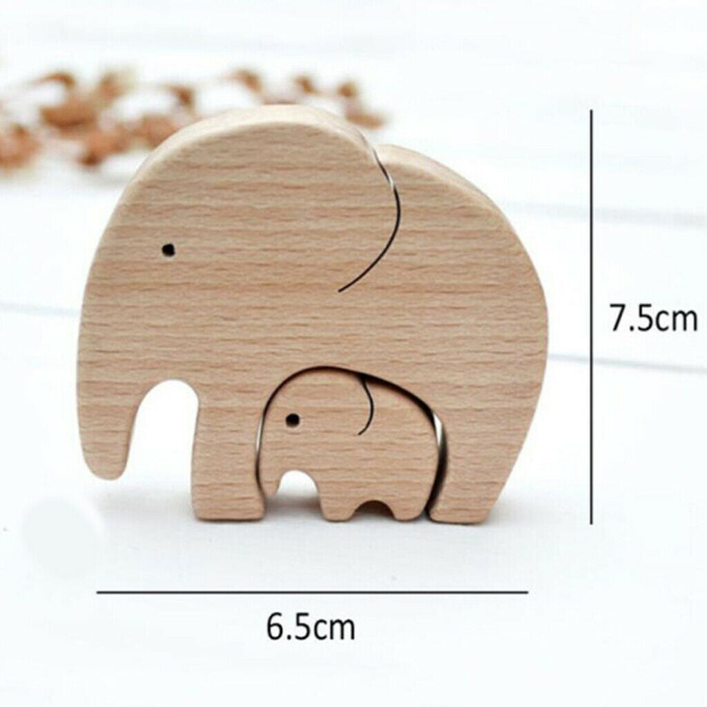 Elephant Family Statue Wood Animal Sculpture Indoor Home Decor Mother's Gifts