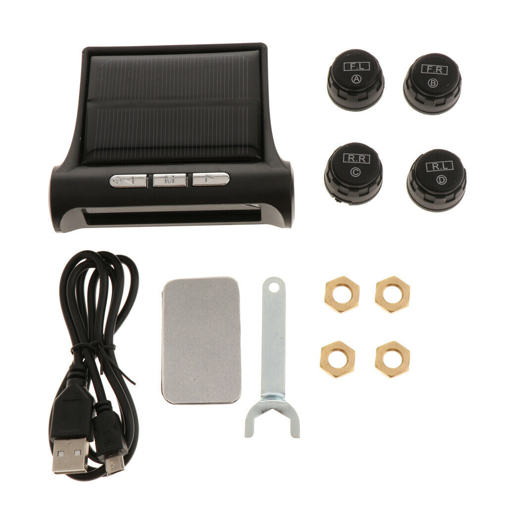 Solar Power Car Auto TPMS Tire Pressure LCD Monitor System Wireless + 4 Sensors