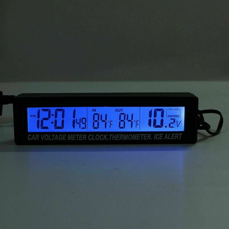 1x Car Digital Voltmeter Thermometer Clock Ice Alert Gauge Orange&Bule Backlight