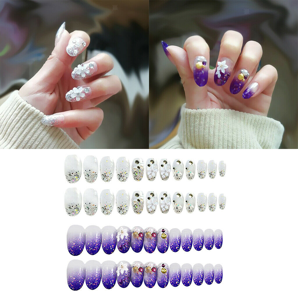 2 Color French Tip Press On False Nails Acrylic Full Cover Nail Art Tips Set