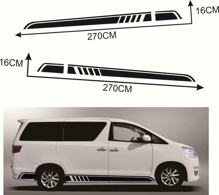 270x16cm Car Door Side Skirt Black Stripe Stickers Trim 2x Deco Decals Universal