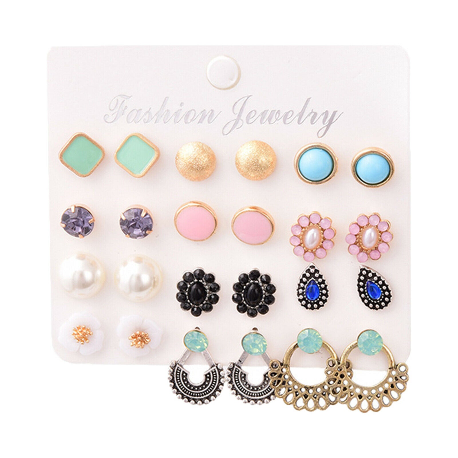 12 Pairs Crystal Earrings Glass Rhinestone Set for Women Weddings Jewel