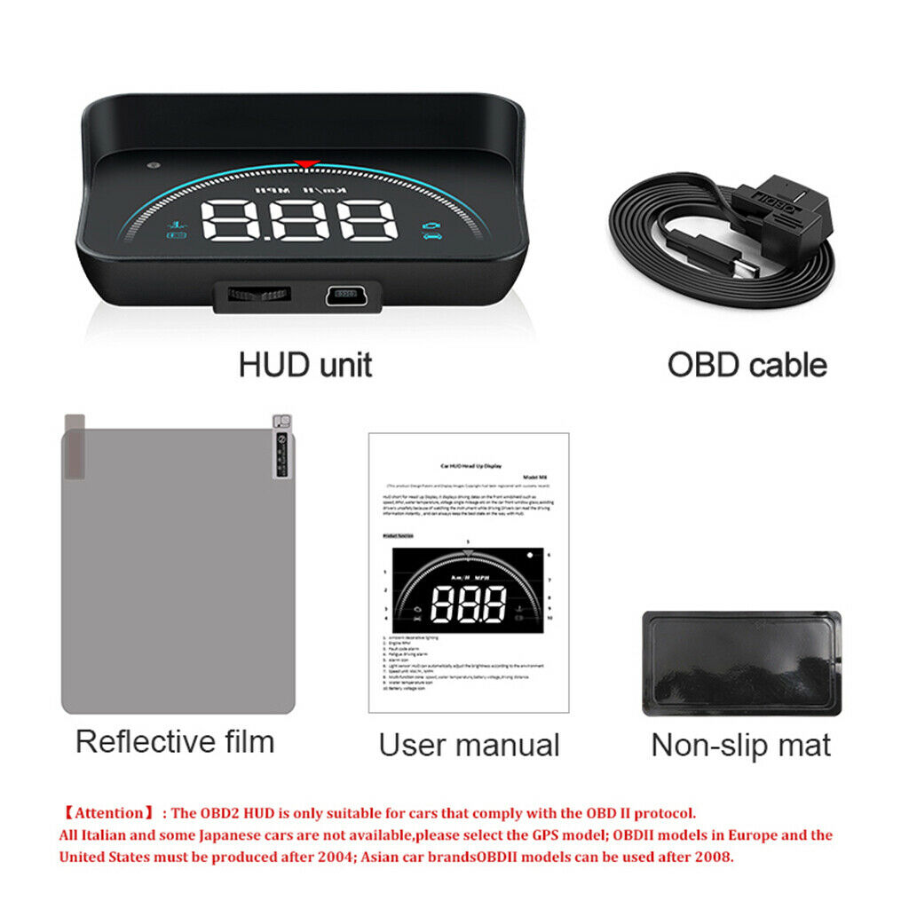 Car-Styling M8 Hud Head Up Display Speed Alarm System KM/H MPH 3.5x2.1x1inch