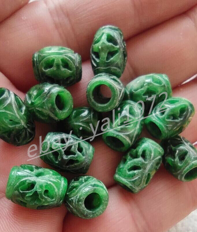 5Pcs Natural 11x9mm Green A Jade jadeite Hand-Carved Pendant Bead Circle è·¯è·¯é€š