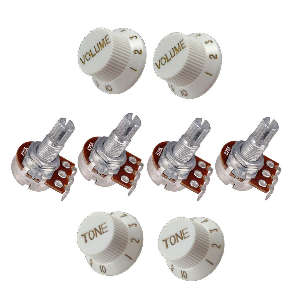 4x Guitar Volume Control Knob And 18mm Split Shaft Guitar Volume Tone Pots White