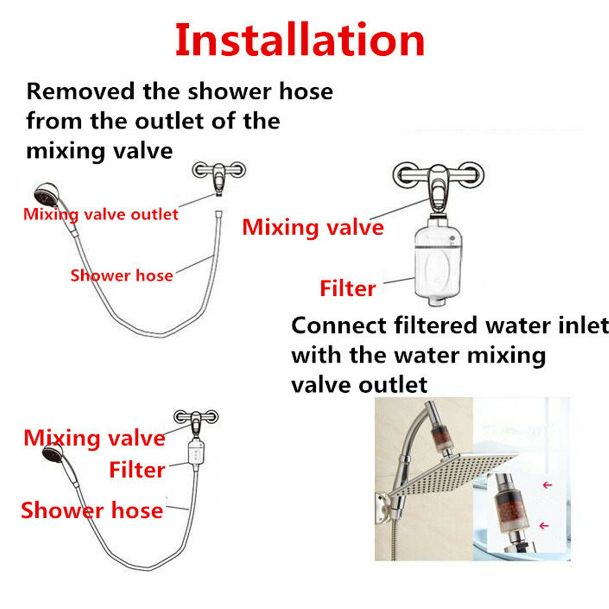 1/2" Inline Shower Filter Bathroom Water Purifier Chlorine Heavy Metal Remover