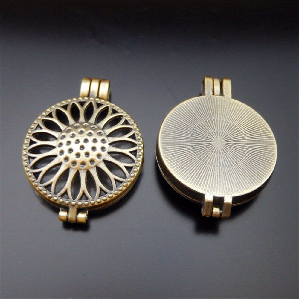 1pcs Sunflowers Hollowed Lockets Bronze Alloy Necklace Pendants Oil Diffuser
