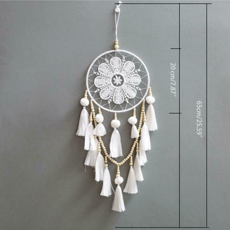 Boho Macrame Tapestry Wooden Bead Woven Tassel Dream Catcher Farmhouse Decor