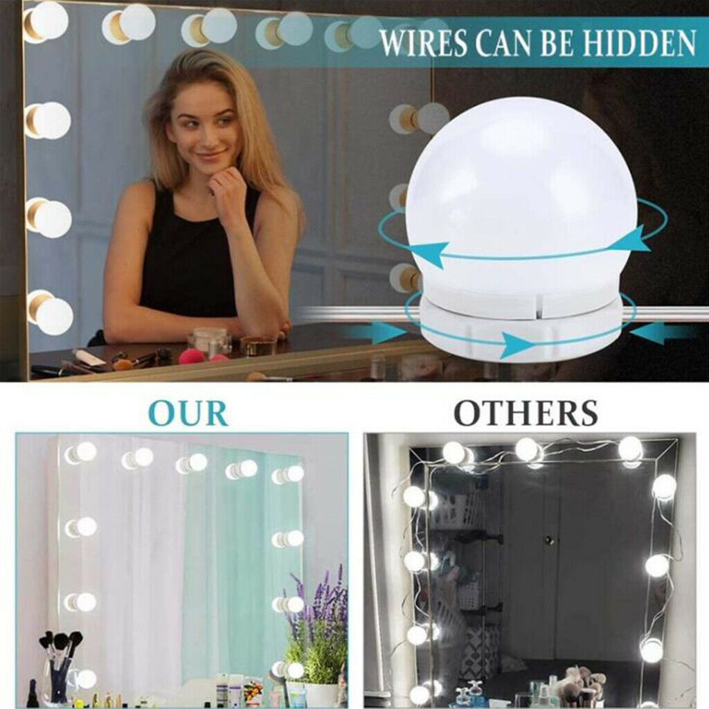 10 LED Vanity Lights Dimmable Adjustable Mirror Bulbs Lighting USB Adapter