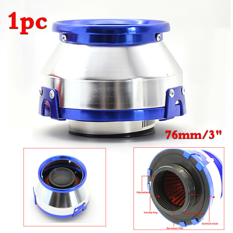 1pc Blue 76mm High Flow Air Filter For Car SUV Motorcycle 3inch Open Air Cleaner