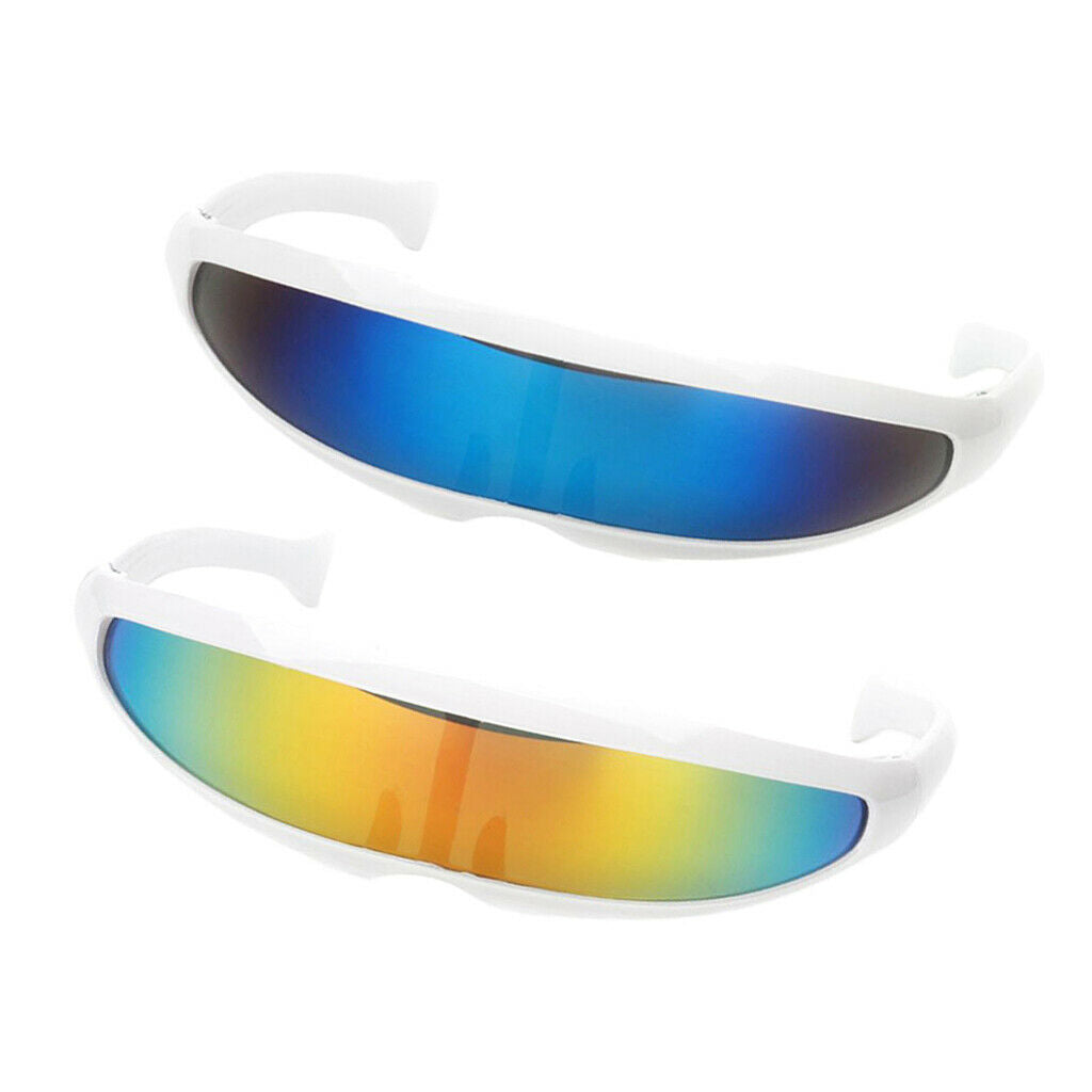 2pcs Yellow Blue UV Protect Alien Futuristic Eyeglasses Narrow Cyclops Color