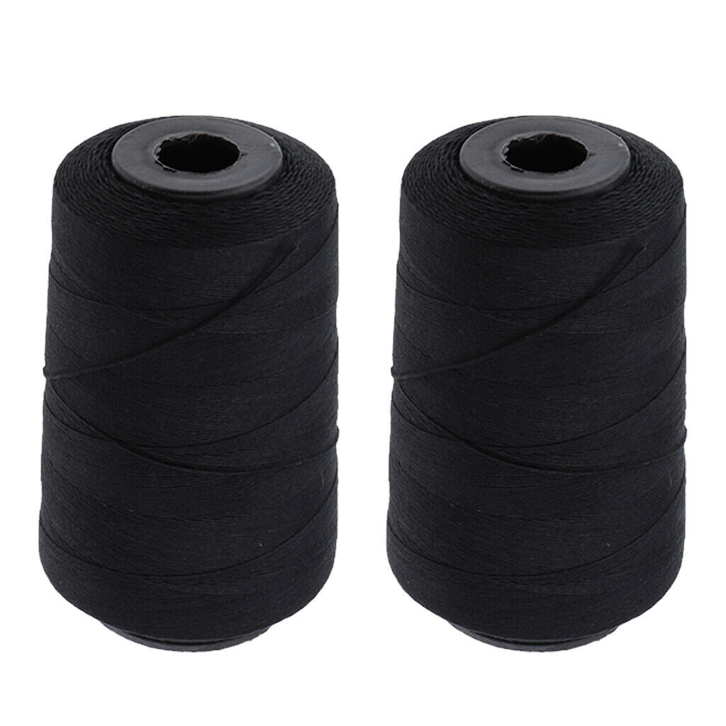 2 Rolls Black Cotton Thread Hand Sewing Weaving Tool For Hair Extensions Weft