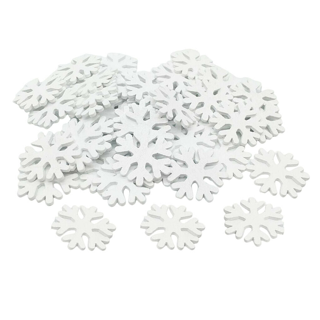 100x White Wooden Snowflake Shapes Craft Christmas Tree Decor Embellishment
