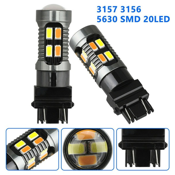 Error Free White/Amber 3157 LED DRL Switchback Turn Signal Parking Light Bulbs